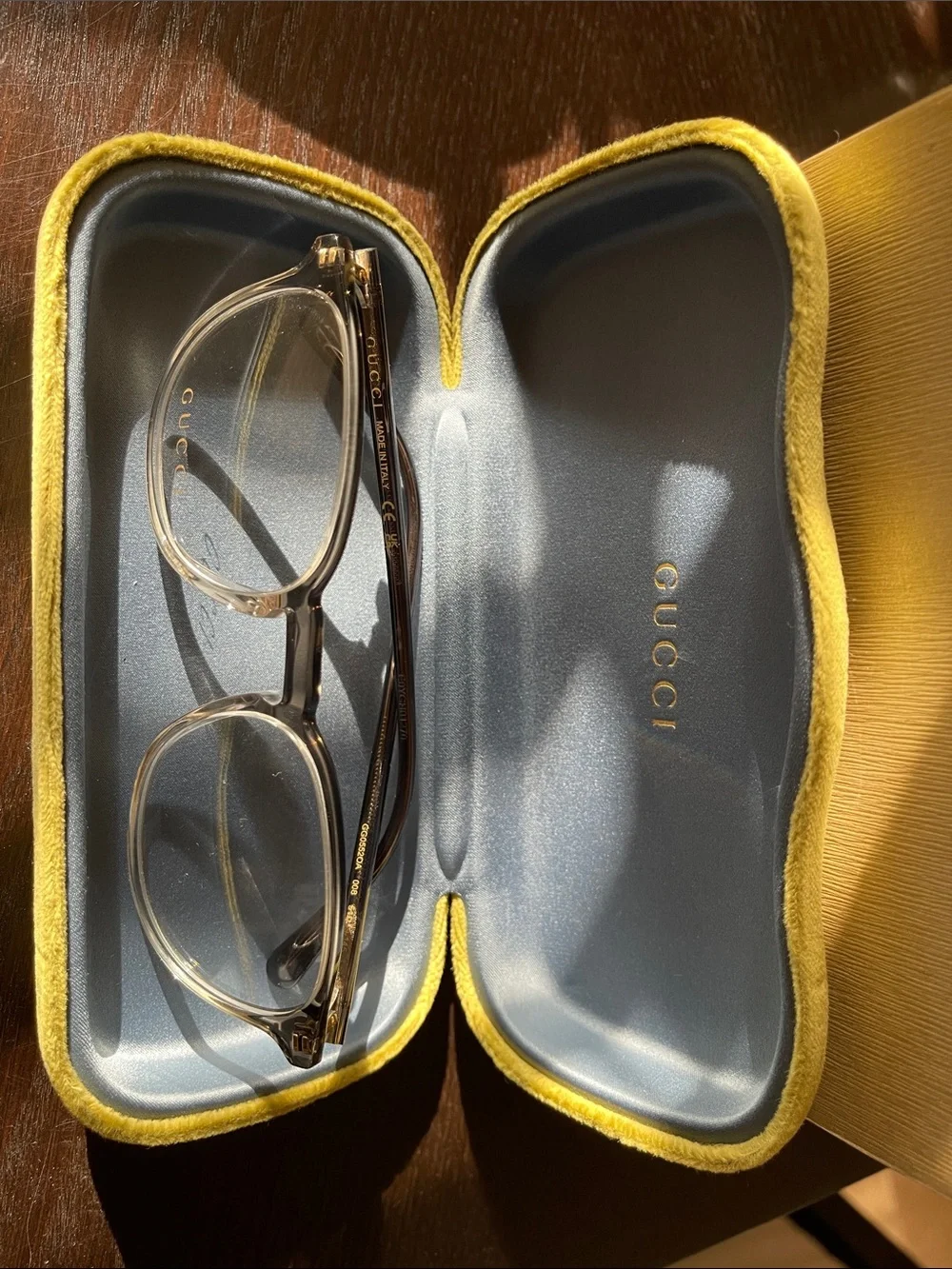 Gucci Men's Glasses in Clear and Black with Gold Accents